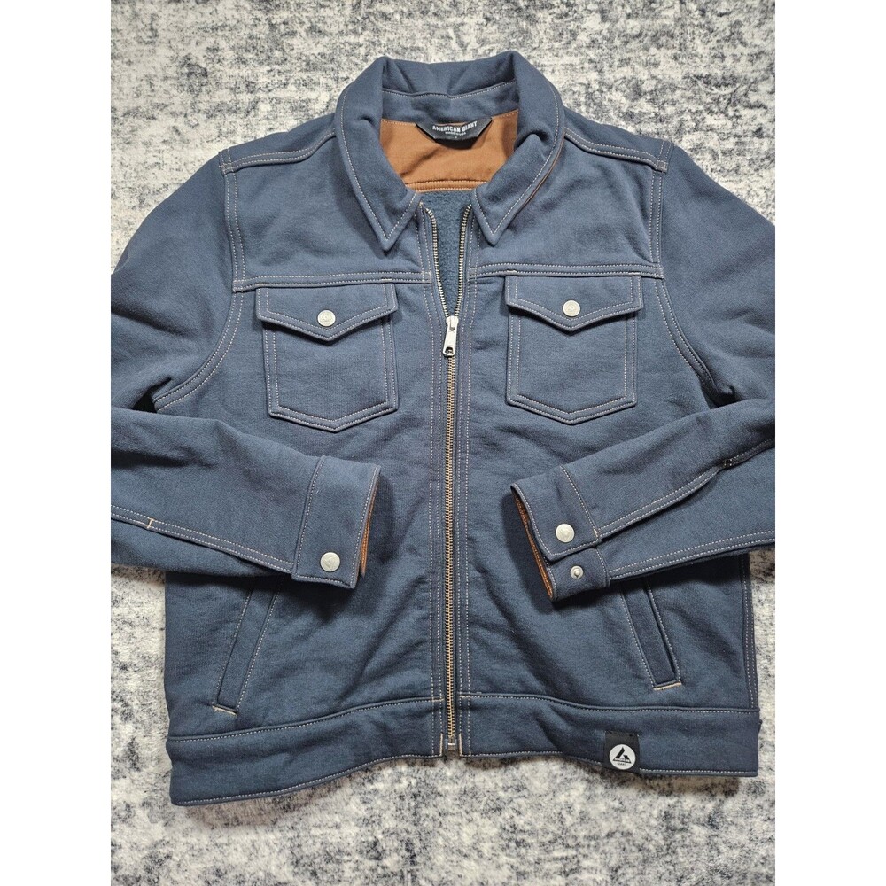 American Giant Fleece Trucker Zip Up Jacket Blue Women’s Size Large Made In USA